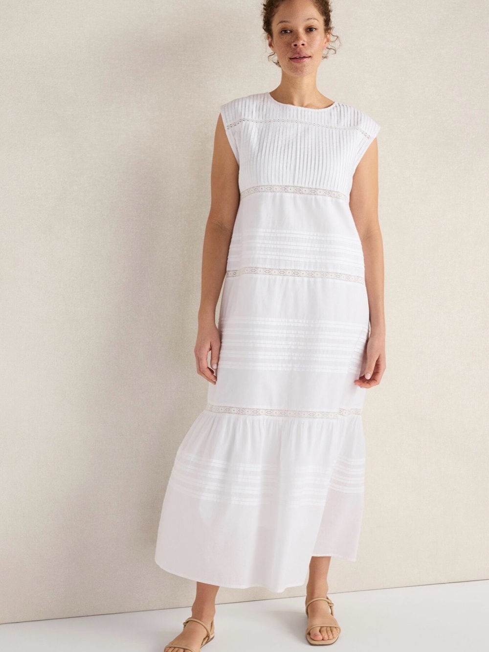 Haven Well Within Organic Cotton Poplin Lace-Trim Midi Dress - White NWT
